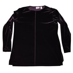 Chico's Design Black Stretch Velvet Long Sleeve Top - Whimsigoth - Womens Large
